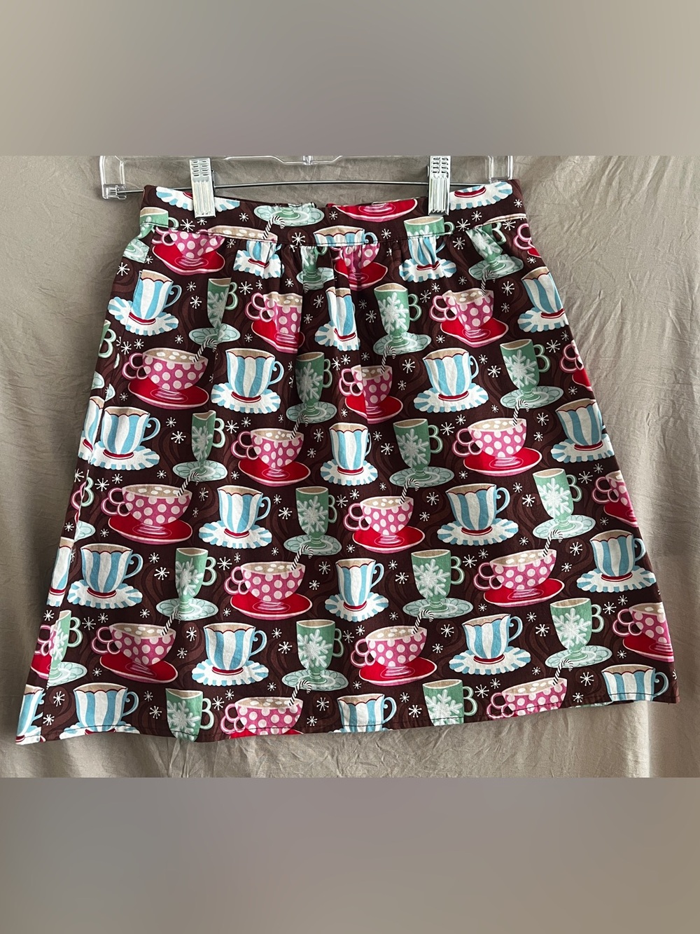Retrolicious Brown Skirt with Red, Pink, Mint & Sky Blue Cup Print